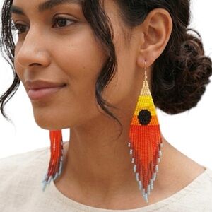 Handmade Beaded Fringe Statement Earrings, Southwestern Style Boho Jewelry